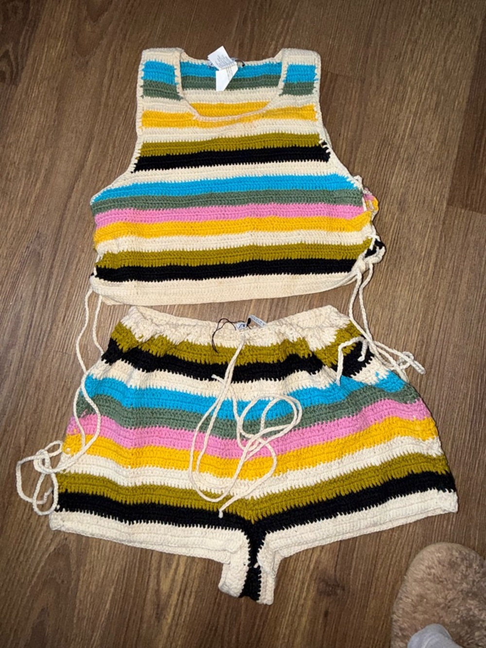 Zara two piece Striped Crochet Multicolor size medium limited edition vacation